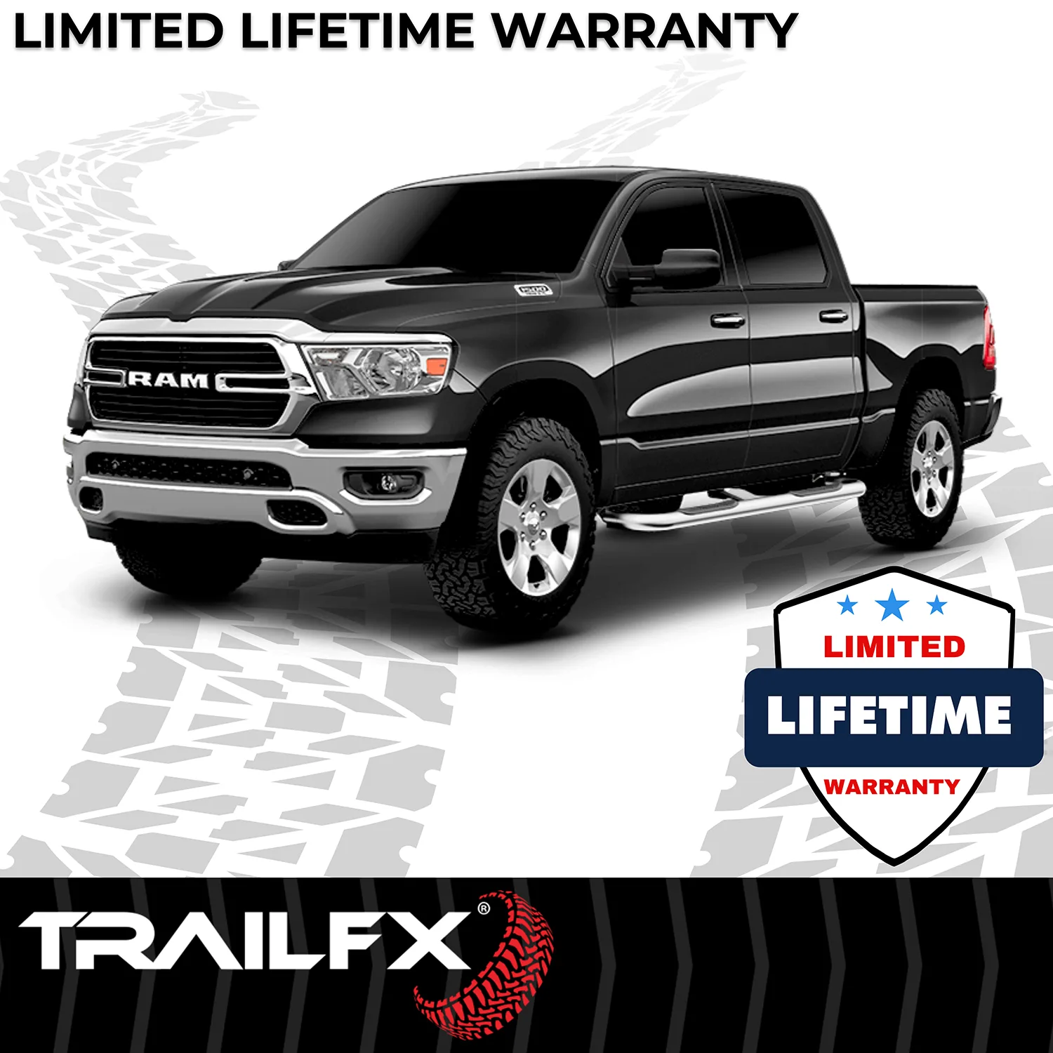 Trail FX TFX Round Tube Side Steps 3 Inch Round Bent 60 Degree Pol Stainless Steel W/O End Caps Rocker Panel Mount