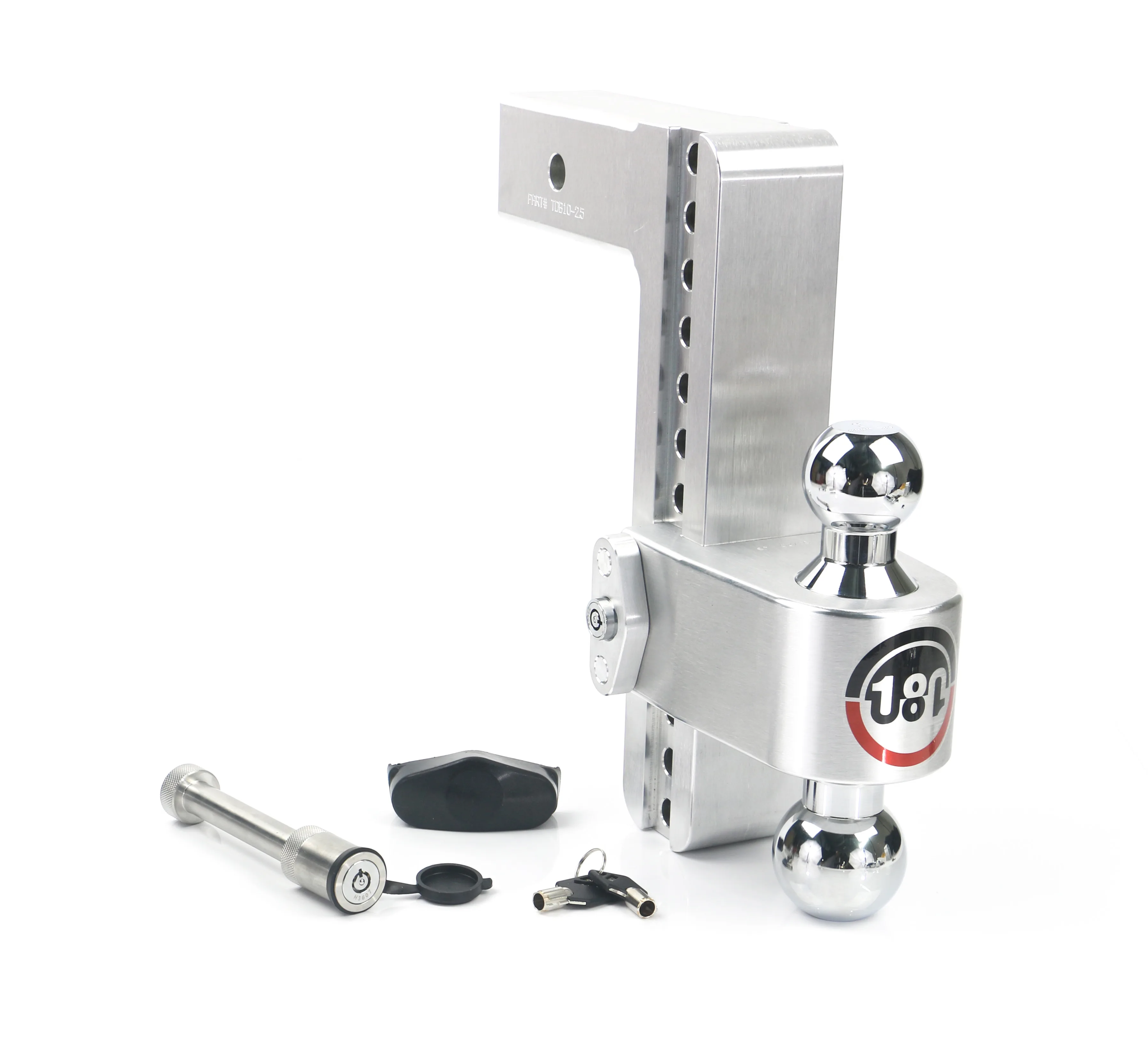 Adjustable Trailer Hitch Chrome Tow Balls- 10" Drop for 2.5" Receiver w/ WS05