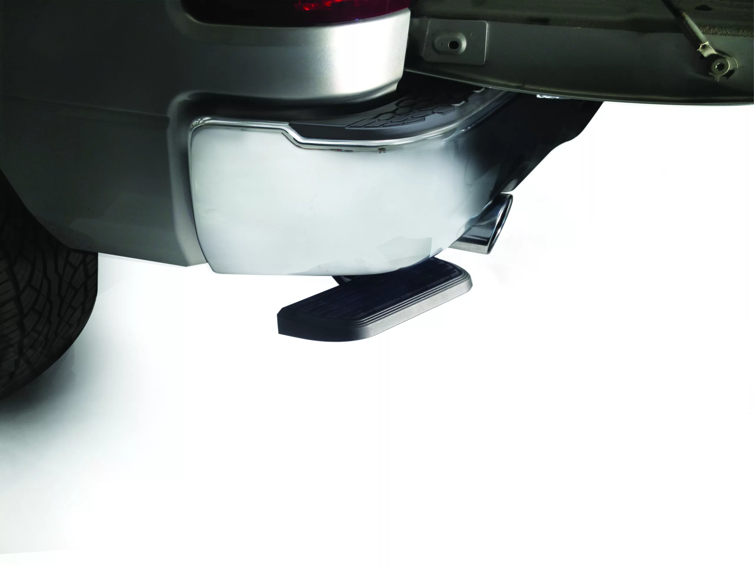 Amp Research Bedstep Flp Dwn Bmpr Stp 09-18 Ram 1500, 19-22 Classic, Dual Exhaust compatible