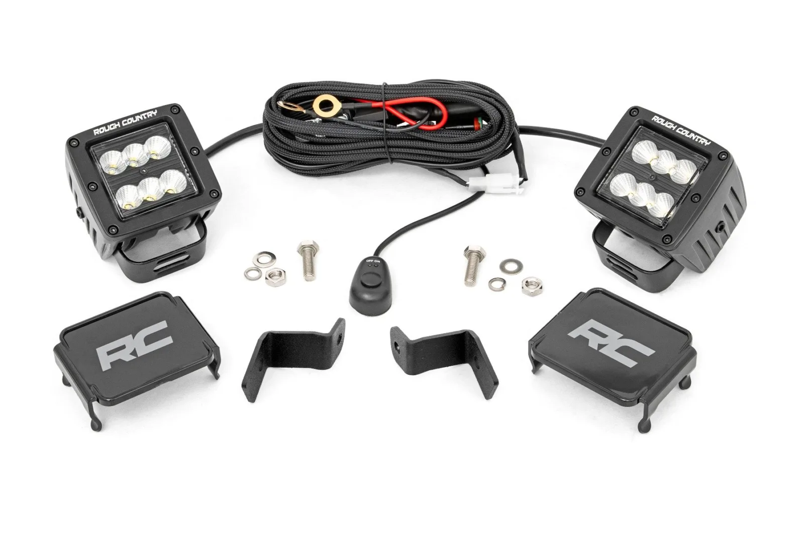 Rough Country LED Light Kit; Ditch Mount; 2" Black Pair; Flood; Ford F-150 (15-23)/F-150 Lightning (22-23)