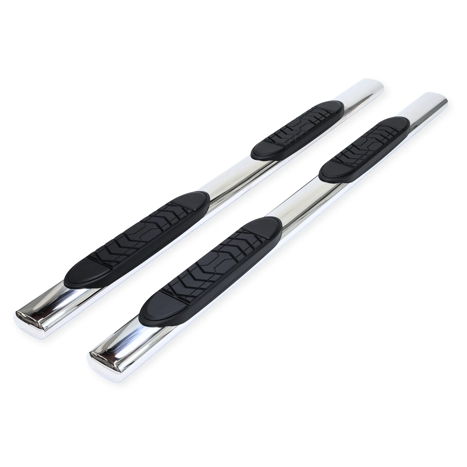 Trail FX TFX 5" Oval Straight Side Bars With Step Pads 5 In Oval Straight Pol Stainless Steel With Welded End Caps Rocke