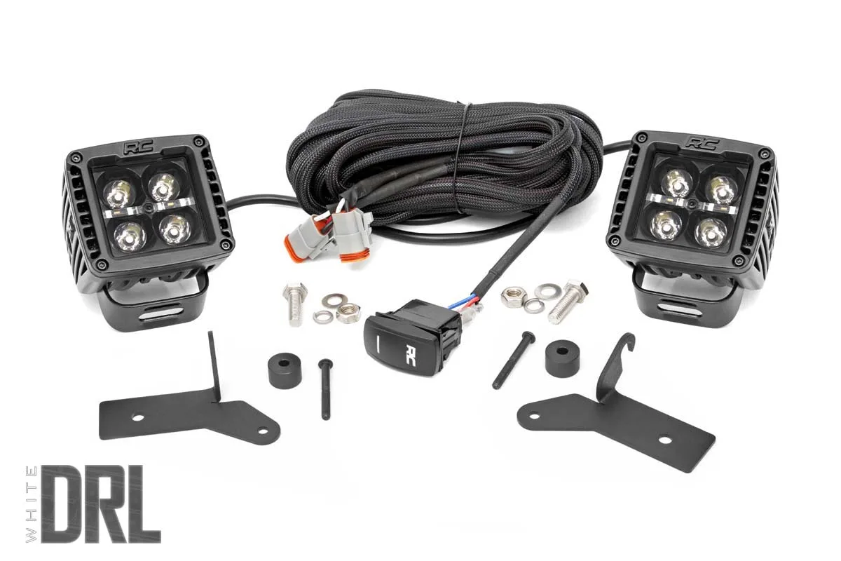 LED Light Kit - Hinge Mount - 2" Black Pair - White DRL - Jeep Gladiator JT/Wrangler JL (18-25)