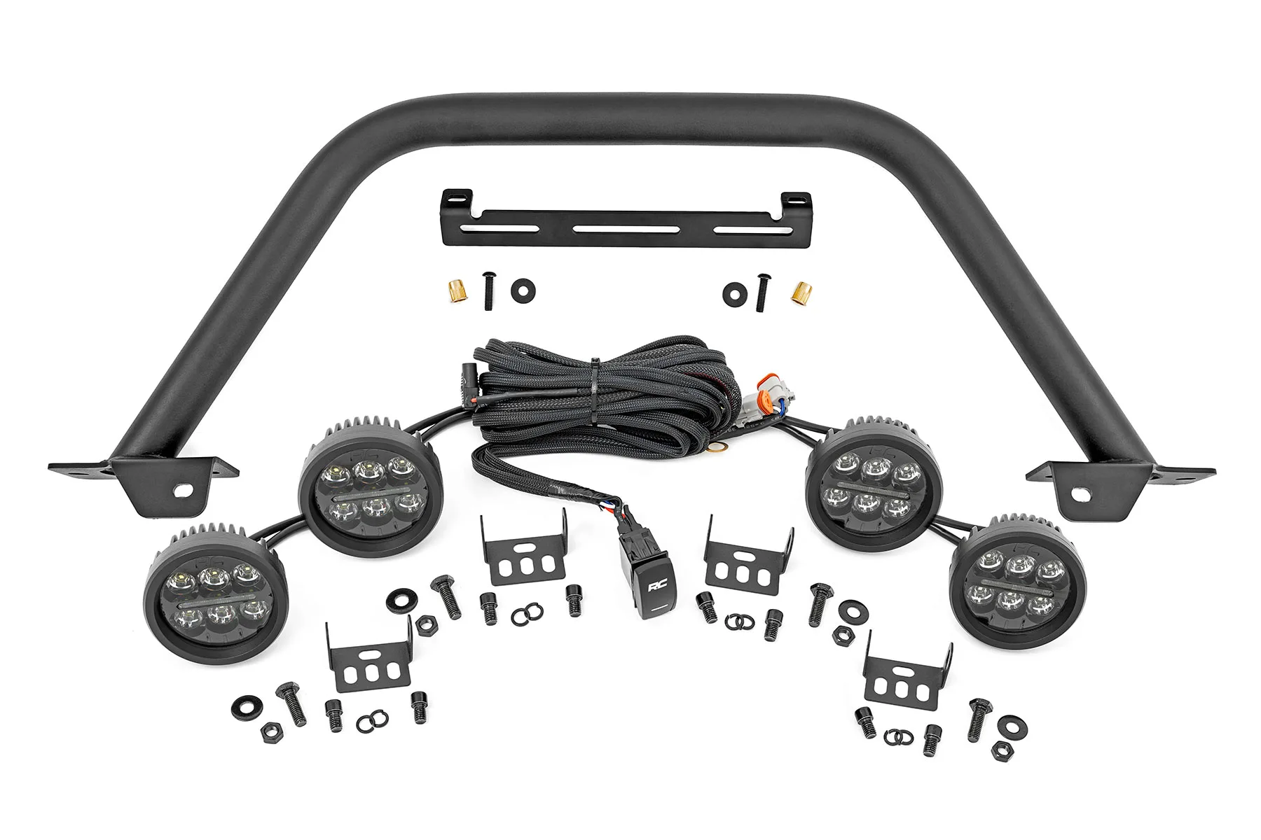 Safari Bar - 3.5" Round LED (Quad) - Black - Amber DRL - OE Modular Steel - Ford Bronco (21-25)