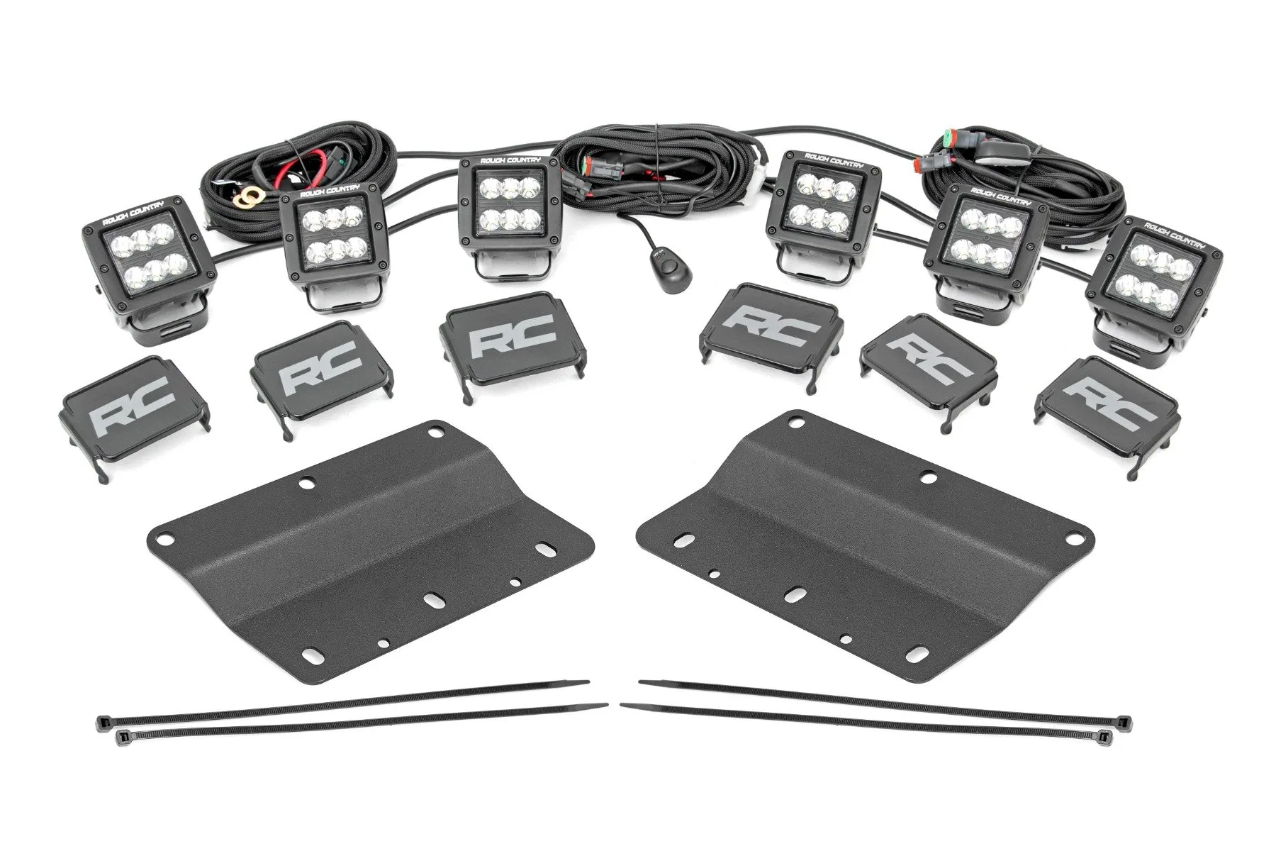 Rough Country LED Light Kit; Fog Mount; Triple 2" Black Pair; Spot; Ford Bronco (21-23)