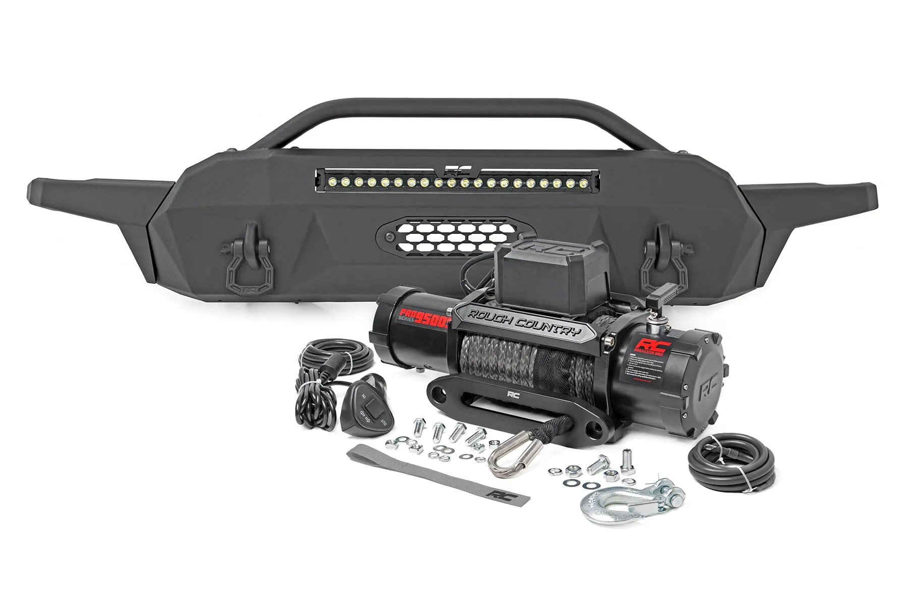 Rough Country Front Bumper; Hybrid; 20" Blk LED; Toyota Tacoma 4WD (2016-2023)