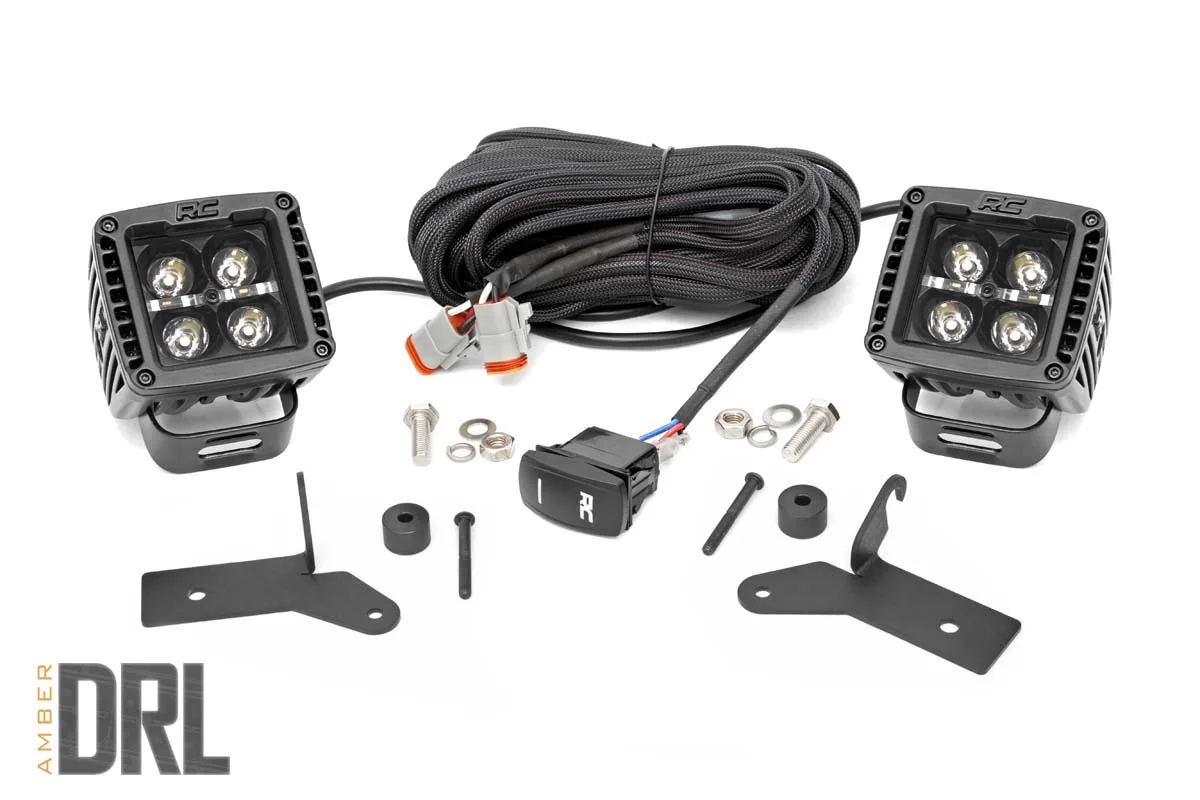LED Light Kit - Hinge Mount - 2" Black Pair - Amber DRL - Jeep Gladiator JT/Wrangler JL (18-25)