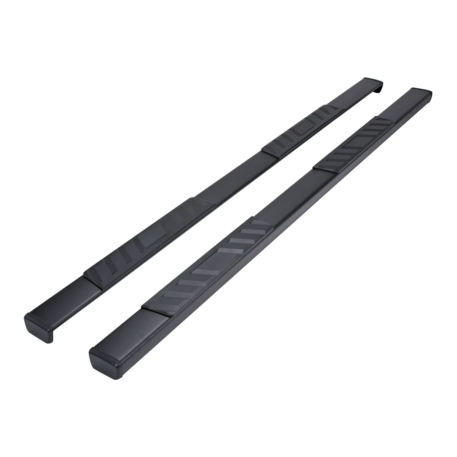 Trail FX TFX 4" Trapezoid Side Steps 4 Inch Trapezoid Straight Pwdr Ctd Titanium Black Steel Plastic End Caps