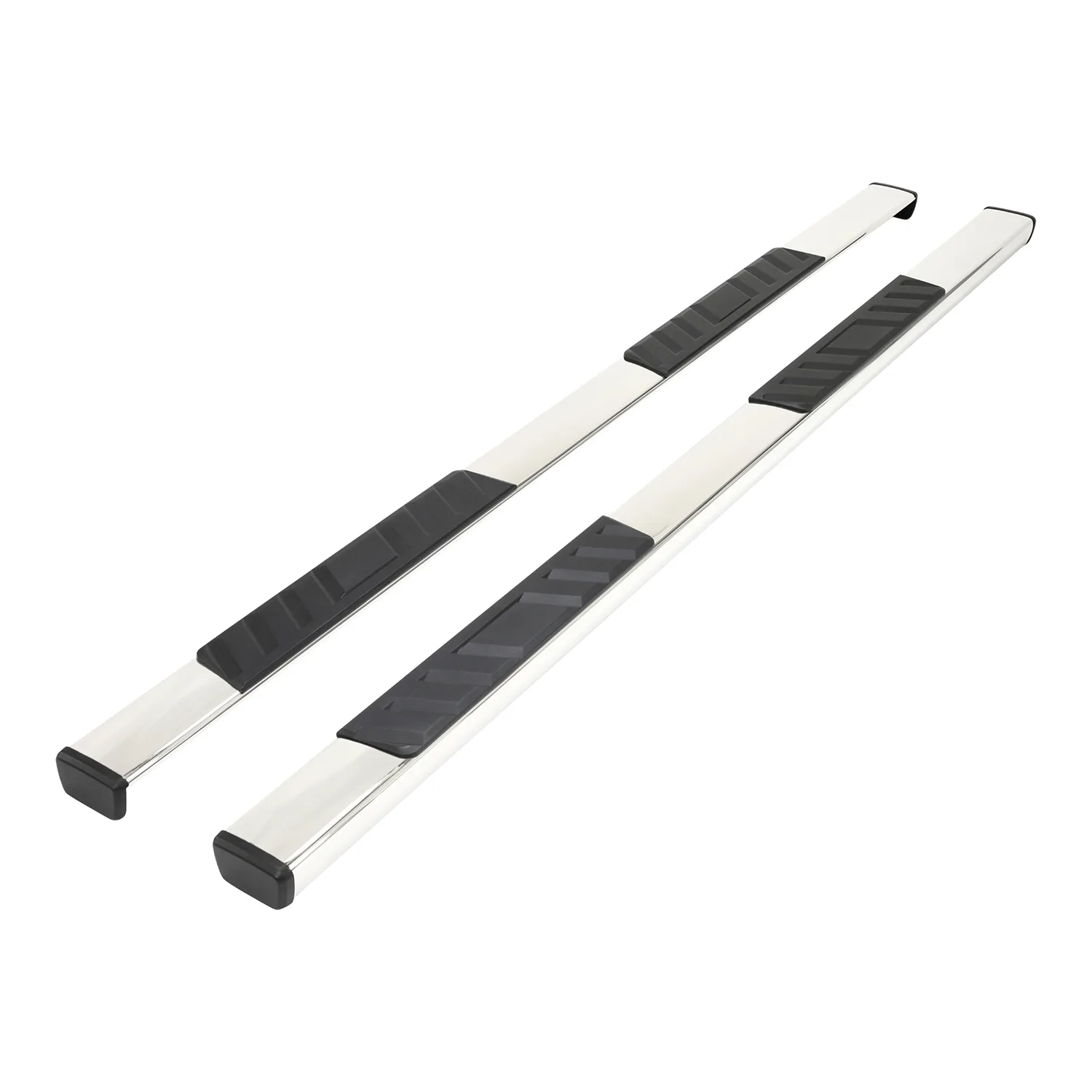 Trail FX TFX 4" Trapezoid Side Steps With Step Pads 4 In Trapezoidal Straight Pol Stainless Steel With Plastic End Ca