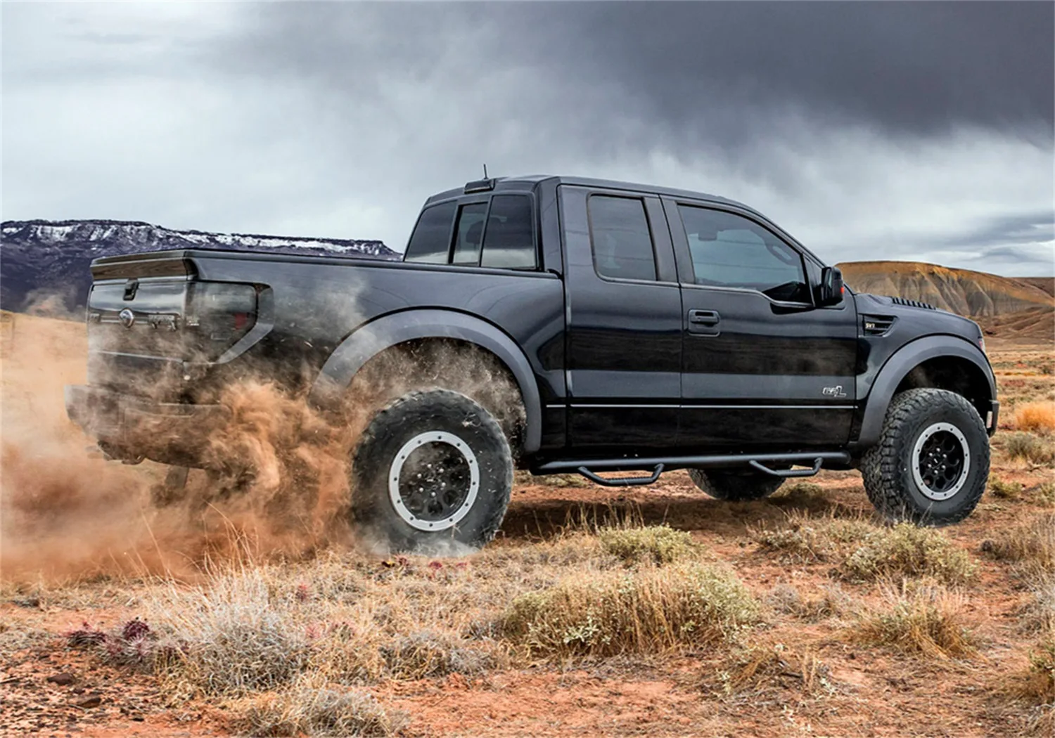 N-Fab Nerf Steps on a black pickup truck