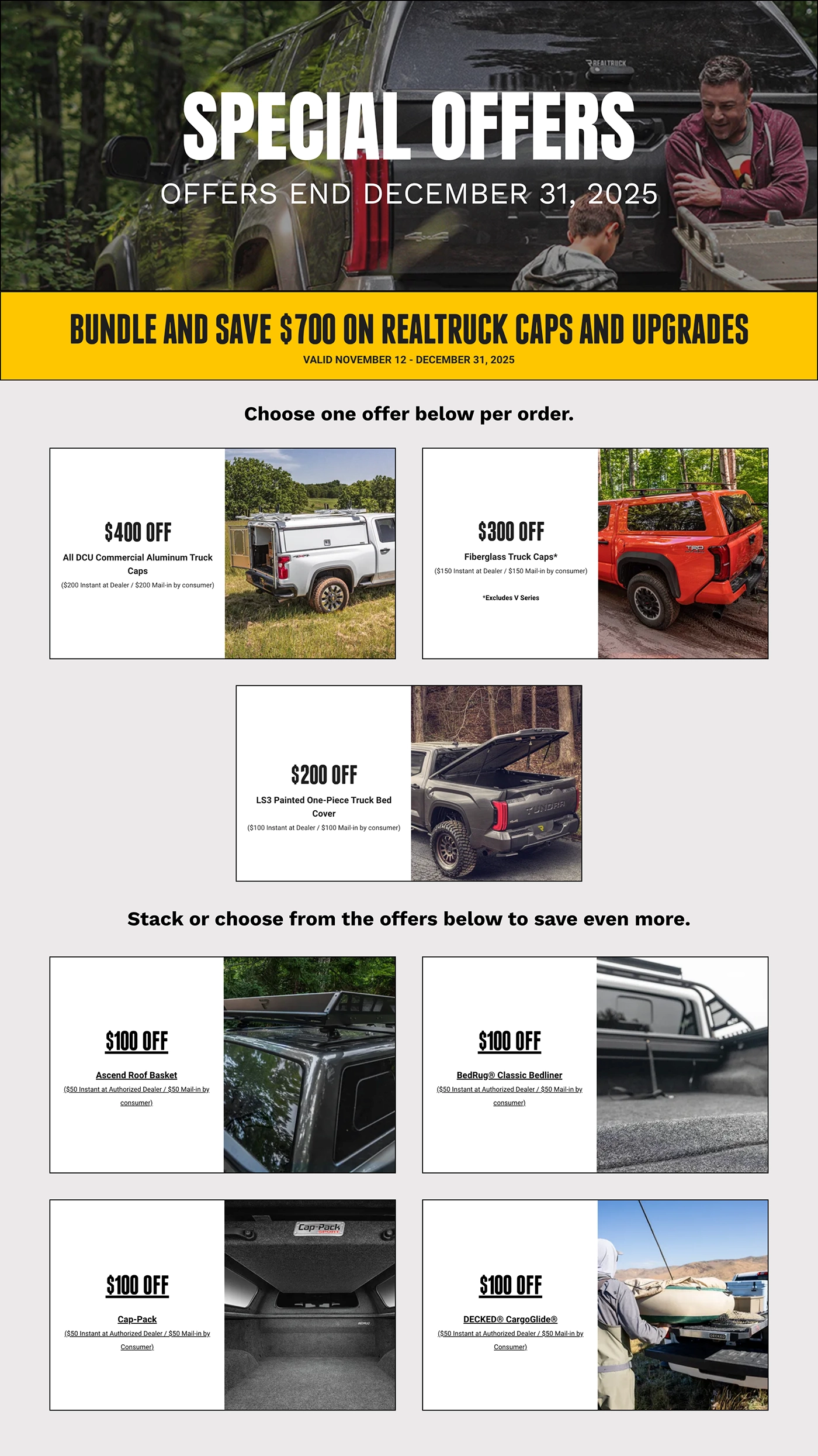 A.R.E. December 2025 special offers for truck caps and upgrades