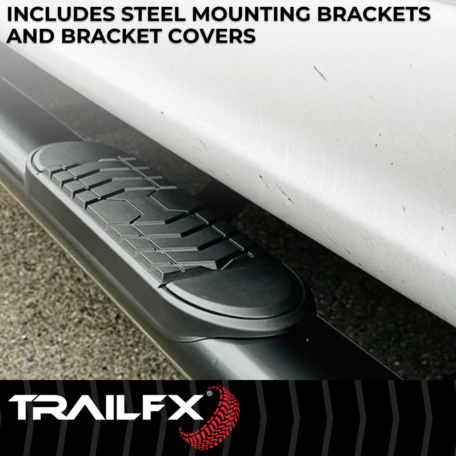 Trail FX TFX 5″ Oval Bent Side Bars 5 Inch Oval Bent Powder Coated Black Steel Rocker Panel Mount