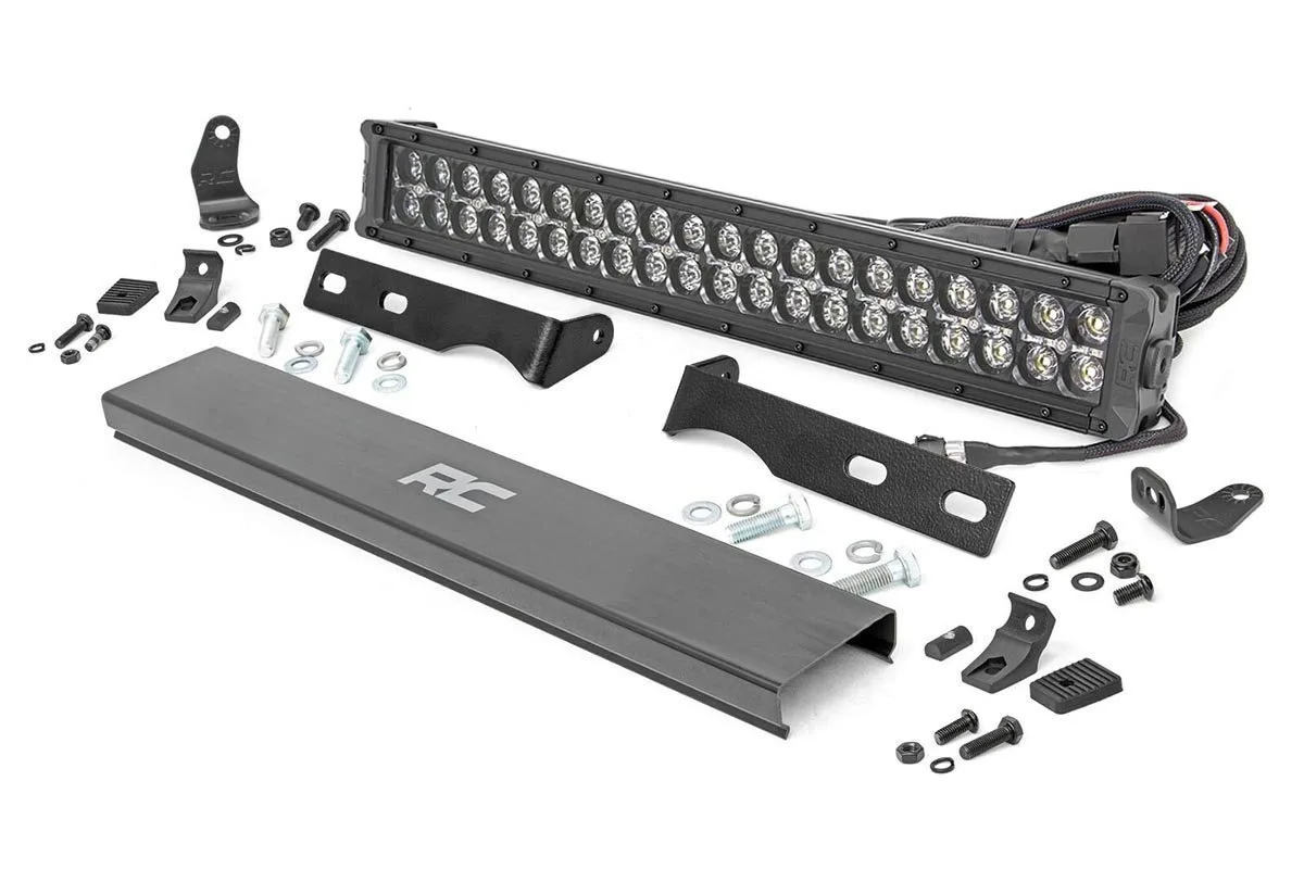 Rough Country LED Light Kit; Bumper Mount; 20" Black Dual Row; White DRL; Jeep Grand Cherokee WK2 (11-20)