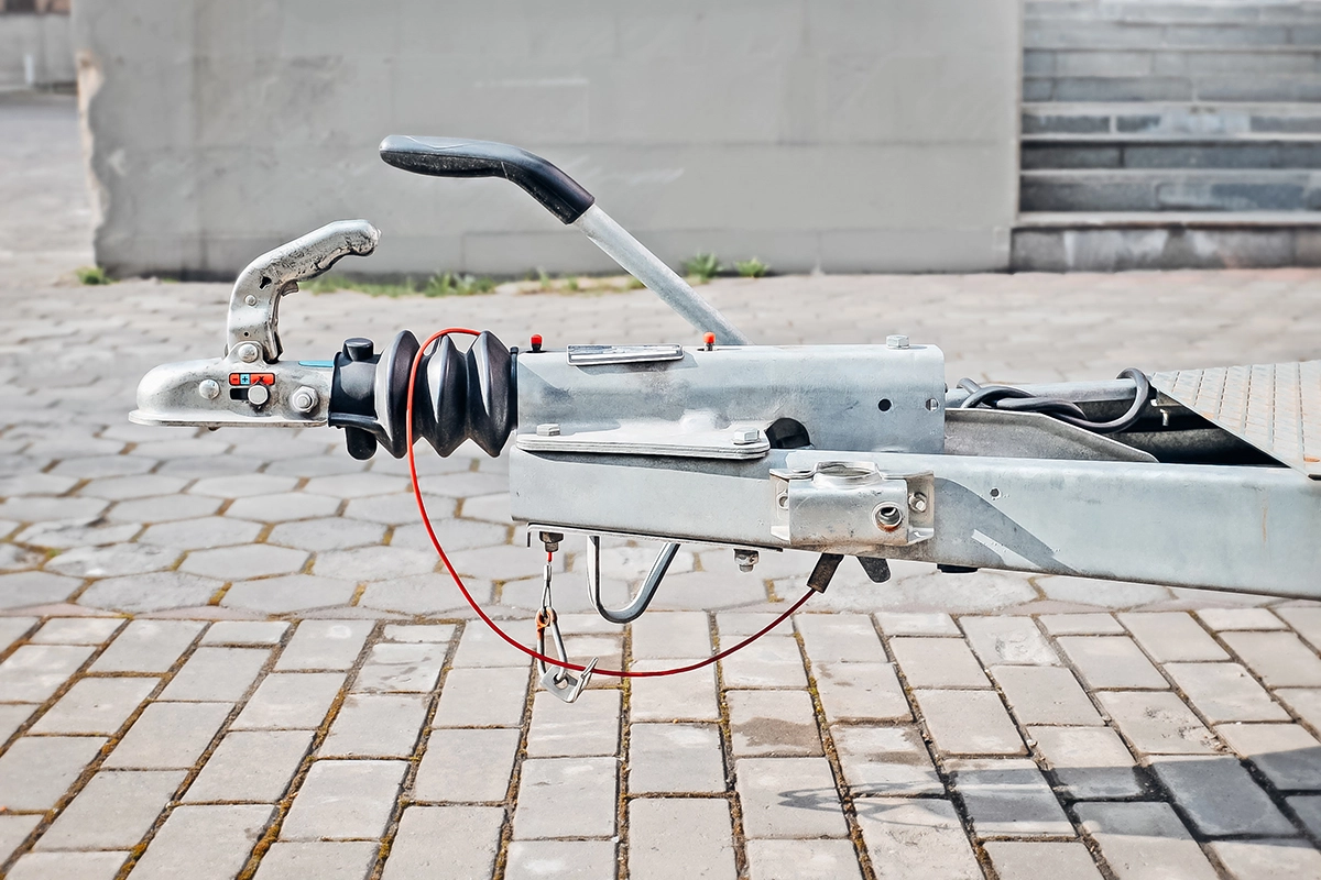 A close-up of trailer brakes